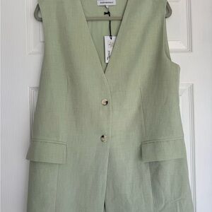 WeWoreWhat Light Green Linen Sleeveless Vest with Buttons, NWT